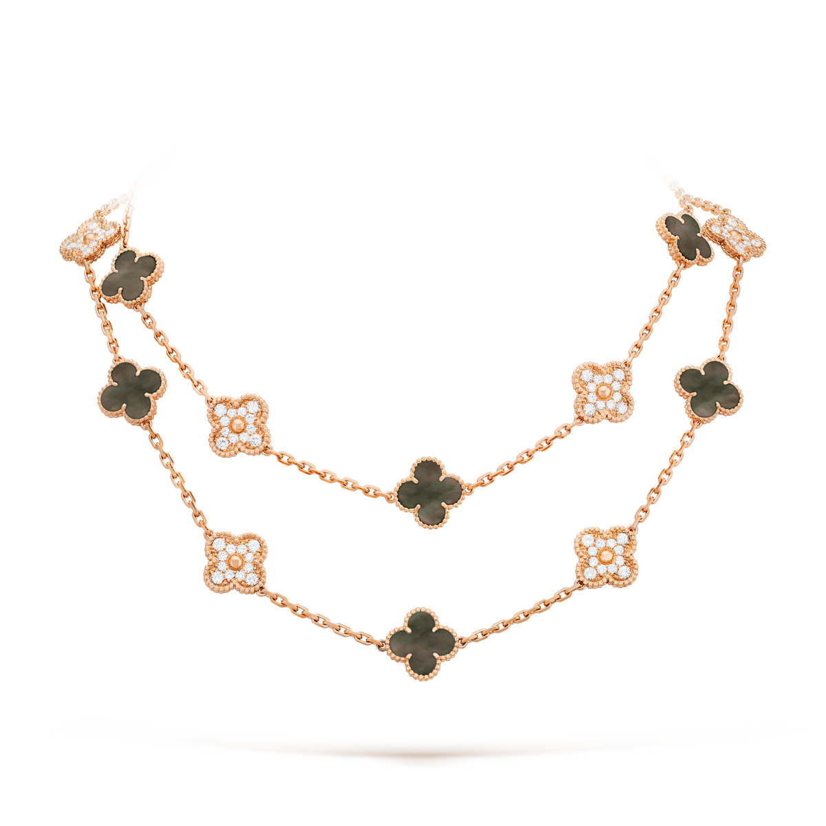 [Topon]CLOVER 20 MOTIFS DARK MOP DIAMOND  NECKLACE