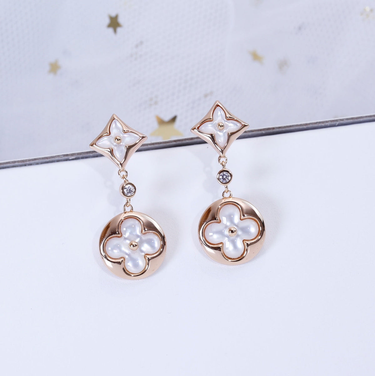 [Topon]STAR AND SUN PINK GOLD MOP DROP EARRINGS