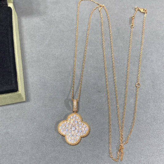 [Topon]CLOVER 25MM LARGE PEDANT DIAMOND PAVED LONG NECKLACE