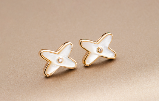 [Topon]JEUX DE WHITE MOP PINK GOLD DIAMOND EARRINGS