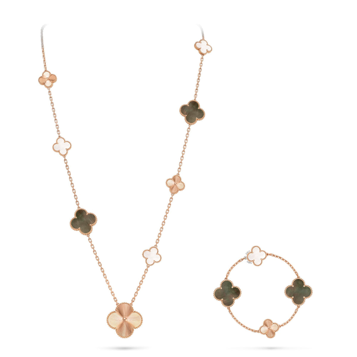 [Topon]DETACHABLE CLOVER 15(11+4) FLOWER ROSE GOLD NECKLACE SET