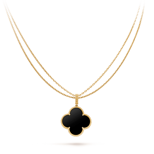 [Topon]CLOVER 25MM GOLD ONYX BIG CLOVER NECKLACE
